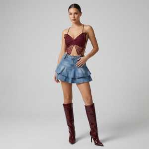 Survêtement intégral pour femmes adultes, demi-zip, manches longues, coupe classique, couleur unie, décontracté, pour l'hiver, en denim simple - Product Image 6