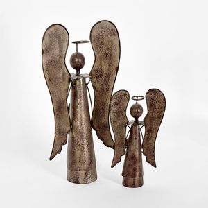 Handmade set of 2 Metal Angel Ornaments Rustic Style Hanging Decoration Christmas <b>Tree</b> <b>Topper</b> Unique Shape Design - Product Image 3