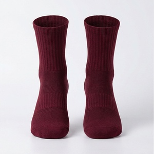 Crew <b>Socks</b> Solid Color Burgundy Knitted Cotton Breathable Daily Wear Adult Autumn Standard Thickness - Product Image 1