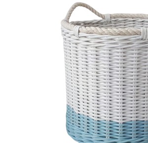 Modern White And Blue Ombre Rattan <b>Basket</b> With <b>Rope</b> Handles Handmade Woven Storage Container Decorative Organizer For Room - Product Image 3