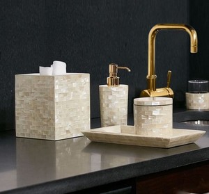 Handcrafted Mother of Pearl Inlay Bathroom <b>Set</b> Glossy MOP <b>Soap</b> Dispenser Toothbrush Holder For Homes Hotel Bathroom Collection - Product Image 1