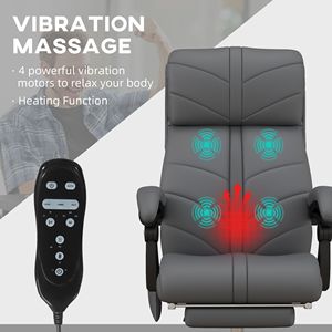 Sedia da Ufficio con Massaggio a Vibrazione a 4 Punti e Riscaldamento, in Pelle PU Grigia, Reclinabile e Regolabile in Altezza, Sedia Direzionale Tradizionale - Product Image 4