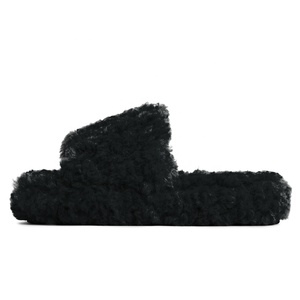 Fluffy Flat Sandals Shearling Slippers <strong>Chunky</strong> Sole Flat Form Slides Women Trendy Shoes - Product Image 2
