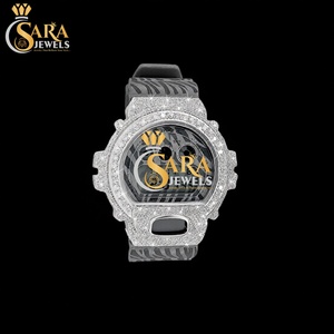 High End Square <b>Case</b> <b>Watch</b> Half Iced Moissanite Diamond Rubber Strap Stainless Steel Automatic Hip Hop Business From India - Product Image 4
