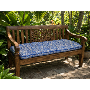 Outdoor <b>Bench</b> <b>Cushion</b> Seat Pad Quilted Garden Patio Furniture <b>Cushion</b> – Blue Leaf Print, Thick Padded <b>Bench</b> Cush - Product Image 5