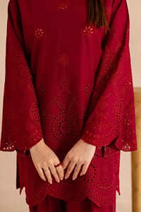 Salwar Kameez en coton bordeaux pour femme, coupe ample, longueur standard, design moderne, tenue ethnique style Inde Pakistan, décontracté, pour fêtes, infroissable - Product Image 6