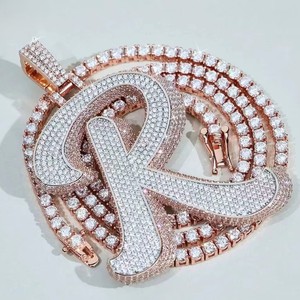 Collar con Colgante de Letra R con Diamante Redondo D VVS1 Chapado en Oro, Joyería Fina, Estilo Hip Hop, para Fiesta - Product Image 1