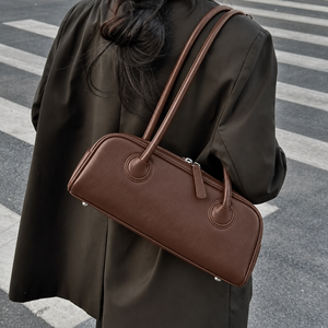 Bolso de Hombro Tipo Bowler Vintage de Cuero PU Marrón con Correa Ajustable y Cierre de Cremallera para Compras Diarias, Viajes y Uso al Aire Libre - Product Image 4