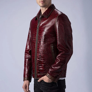 Top Ranking Unisex Stylish Embossed 100% <b>Genuine</b> Leather Zipper Breathable Knitted Stand Front Winter Jacket New Collection - Product Image 5