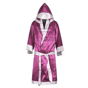 Bata de Satén Morada con Capucha y Ribete Blanco, Unisex, para Artes Marciales, Estilo Kimono, Largo Completo, Corte Regular - Product Image 1