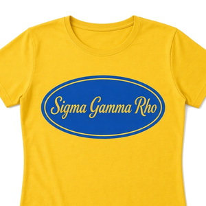 <b>Women</b> Bright <b>Yellow</b> O Neck Short Sleeve <b>T</b> <b>Shirt</b> with Royal Blue Oval Emblem Print Casual Fashion Graphic Tee Comfortable - Product Image 5