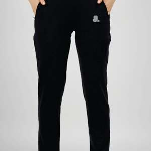 Pantalones Largos de Punto Negro para Mujer, Corte Recto, Logotipo Bordado, Cintura Alta con Cordón, Casuales, Transpirables, Ecológicos, Otoño - Product Image 2