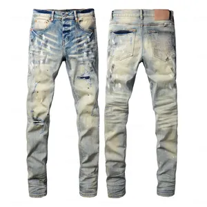 Men's Stylish Distressed Pencil Pants Jeans Premium Denim Stonewashed Woven Autumn <b>Winter</b> Embroidery Button - Product Image 6