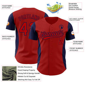 เสื้อเบสบอลสีน้ำเงินกรมท่าแดงแบบมืออาชีพ 160 GSM โพลีเอสเตอร์ ชุดกีฬาประสิทธิภาพสูง โลโก้แบบกำหนดเอง ชื่อผู้เล่น หมายเลข โรงงาน OEM - Product Image 3