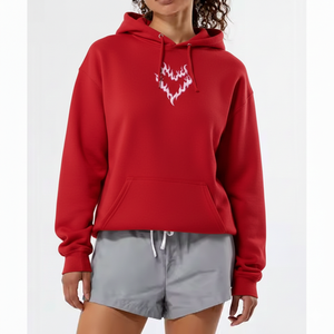Hoodie oversize pour femme, rouge uni, doux, décontracté, chaud, à manches longues, avec logo frontal, 100% coton, pour l'hiver et le quotidien - Product Image 1