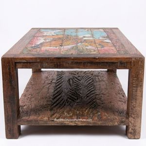 <b>Rustic</b> Solid Wood Eco-Friendly Handmade <b>Coffee</b> <b>Table</b> with Storage Antique Finish Indoor Living Room Furniture - Product Image 3