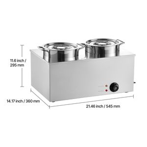 Calentador de Sopa Eléctrico Comercial Bain Marie de 1200W, 2 Ollas de Acero Inoxidable de 6.34QT, Equipo de Calentamiento y Mantenimiento de Temperatura de 86~185 Fahrenheit - Product Image 5