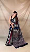 Saree Katun Wanita Tradisional India Dengan Pola Geometris Untuk Pakaian Santai Semua Musim