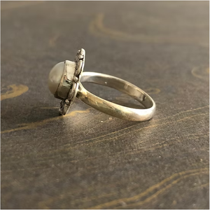 Dainty Natural Pearl Statement Flower Pattern <b>Ring</b> - 925 Sterling <b>Silver</b> Minimalist Everyday <b>Stacking</b> Jewelry - Product Image 4