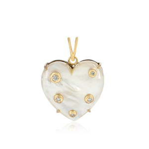 Amuleto de Corazón de Madreperla con Diamante Natural, Oro de 14k, Plata 925 Oxidada Hecha a Mano, Joyería Fina - Product Image 3