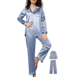Ensemble de pyjama en satin élégant, vêtements de nuit soyeux à manches longues, vêtements de détente doux pour le repos quotidien et la détente à la maison - Product Image 2