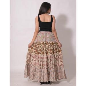 กระโปรงยาวสไตล์วินเทจผ้าฝ้ายปะติดปะต่อพิมพ์ลายบล็อก โบโฮ แม็กซี่สเกิร์ต ทำมือสำหรับผู้หญิง ใส่ไปงานเทศกาล ดีไซน์จีบ ซักได้ - Product Image 6