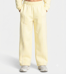 Pantalon de jogging décontracté surdimensionné pour garçon, jaune citron avec lignes contrastées, respirant, en molleton premium, coupe large - Product Image 1