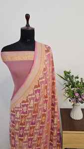 Sari Banarasi traditionnel en chiffon georgette de soie, teint à la brosse, avec broderie Waterzari, fait main, de luxe, indien - Product Image 3