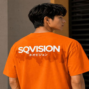 Camiseta de Manga Corta Naranja para Hombre Sqvision, Corte Regular, Cuello Redondo, Informal, 100% Algodón, Impresión Serigráfica, Secado Rápido, Transpirable - Product Image 4