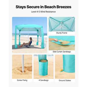 Carpa de Playa Verde de 8 x 8 Pies, Protección Solar UPF 50+, Fácil de Instalar, Sombrilla Portátil para Familiares y Amigos, Altura Ajustable - Product Image 3