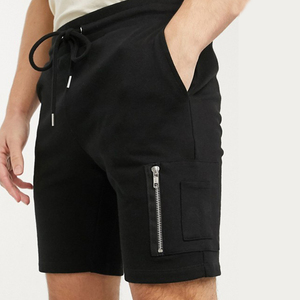 Pantalones Cortos Bermuda de Algodón Negro para Hombre, Cintura Media, Elásticos, Casuales, de Color Sólido, Transpirables, Estilo Tejido - Product Image 1