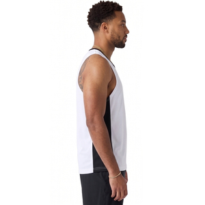 Camiseta sin mangas blanca y negra para hombre, chaleco deportivo para entrenamiento, 100% poliéster de malla, de secado rápido. - Product Image 5