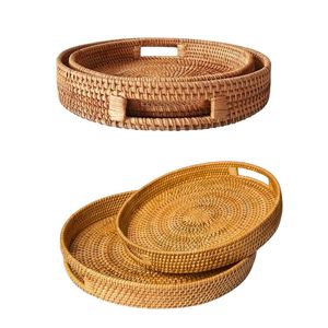 Wicker Rattan <b>Basket</b>/<b>Tray</b> Handmade Eco-Friendly Home Decor with Handles for Kitchen Dining Table Home Decor - Product Image 1