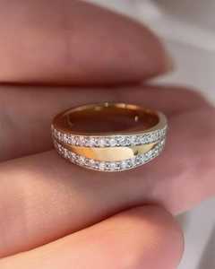 แหวนเพชรทรงกลมเพาะเลี้ยงในห้องปฏิบัติการ ดีไซน์สองแถว วงกว้าง สำหรับผู้หญิง ทองคำแท้ 14K ของขวัญวันเกิดสุดเซอร์ไพรส์สำหรับคนรัก - Product Image 6