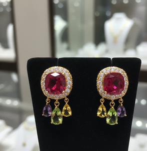 Boucles d'oreilles élégantes en argent sterling 925 plaqué or 18 carats avec zircon cubique rose, faites à la main, pour femme, prix de gros - Product Image 1