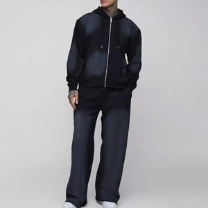 Conjunto Deportivo para Hombre con Capucha y Cremallera Completa, Estilo Casual, Sudadera y Pantalones Holgados con Efecto Degradado en Morado, 100% Algodón, para Otoño - Product Image 1