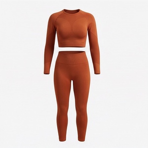 Ensemble de yoga deux pièces sans couture avec soutien-gorge et short, service OEM de logo personnalisé, vêtements de sport pour femmes, tenue de fitness et d'exercice - Product Image 1