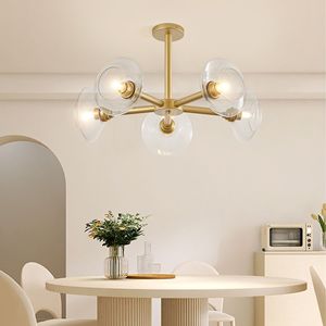 Lampadario a sospensione Sputnik moderno in stile Mid-Century a 5 luci, oro, 26 pollici, per sala da pranzo, con paralumi in vetro trasparente - Product Image 3