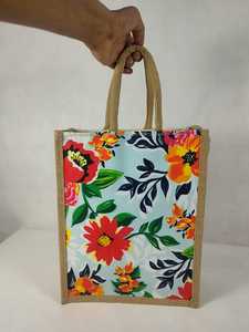 ORKID Laminated Jute <b>Beach</b> <b>Tote</b> Shopping Bag with NIWAR Handle Floral Gift PP Webbing Reusable Carry Medium Size - Product Image 3