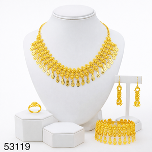 Ensemble collier et boucles d'oreilles pendantes pour femme, élégant, en laiton massif plaqué or, avec zircon naturel, design feuille tendance, pour mariage, chaîne corde - Product Image 1