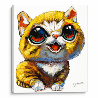 Peinture sur toile Impasto Chat Mignon, Art Mural Texturé Chaton Peint à la Main pour Décoration Intérieure