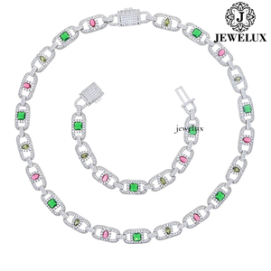 Premium Quality Women's 925 Silver Rhodium Plated <b>Statement</b> <b>Necklace</b> With Moissanite Emerald Cut Stones Geometric Link Chain - Product Image 4