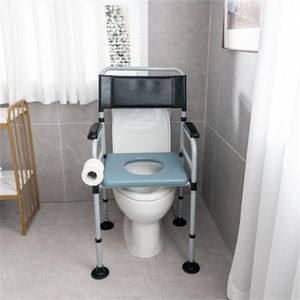Sedia da doccia e WC in acciaio nero resistente e moderna con braccioli, leggera, per terapia riabilitativa, con secchio incluso - Product Image 1