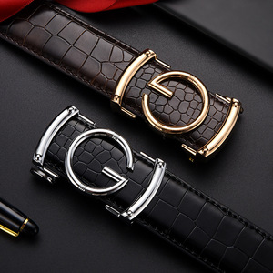 Crocodile Pattern <b>Gold</b> V Letter Buckle Cow Hide <b>Belt</b> Men Luxury Alligator Embossed Waistband for Suit - Product Image 4