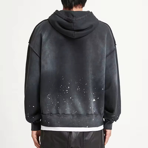 Custom <b>Spray</b> Tattered Edge Acid Wash <b>Sun</b> Faded Regular Fit Vintage 100% Cotton French Terry Zipper Oversized Streetwear Hoodies - Product Image 3