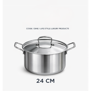 Casserole classique haut de gamme en acier inoxydable triple couche avec couvercle, durable, argentée, compatible toutes plaques de cuisson, avec poignées latérales - Product Image 3