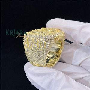 Men's Yellow 925 Silver <b>Gold</b> Plated Lab Grown Diamond <b>Ring</b> Round Brilliant Cut Hiphop Style Luxury <b>Cocktail</b> <b>Ring</b> Gift - Product Image 1