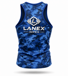 Custom Men's Blue Camo Gym Tank Top Sublimation Fitness Stringer Vest Bodybuilding Sleeveless Workout Training Sports Apparel - Product Image 3