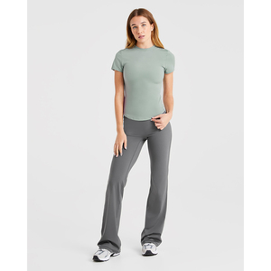 Camiseta de Punto de Manga Corta con Cuello Redondo para Mujer, Color Sólido, Transpirable, Deportiva, para Todas las Temporadas, Corte Regular - Product Image 1