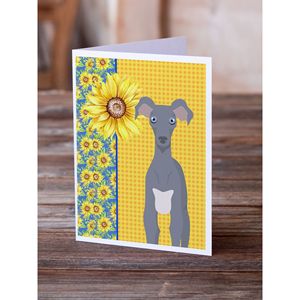 Whimsical Summer Sunflowers y Italian Greyhound Tarjetas de felicitación Pack 8 A7 Tamaño 5x7 Tarjetas de nota en blanco con sobres - Product Image 2